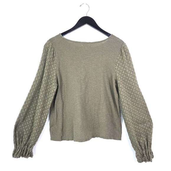 Madewell Olive Green Puff Long Sleeve Eyelet Boxy Fit Scoop Neck Slouchy Top - Picture 5 of 7
